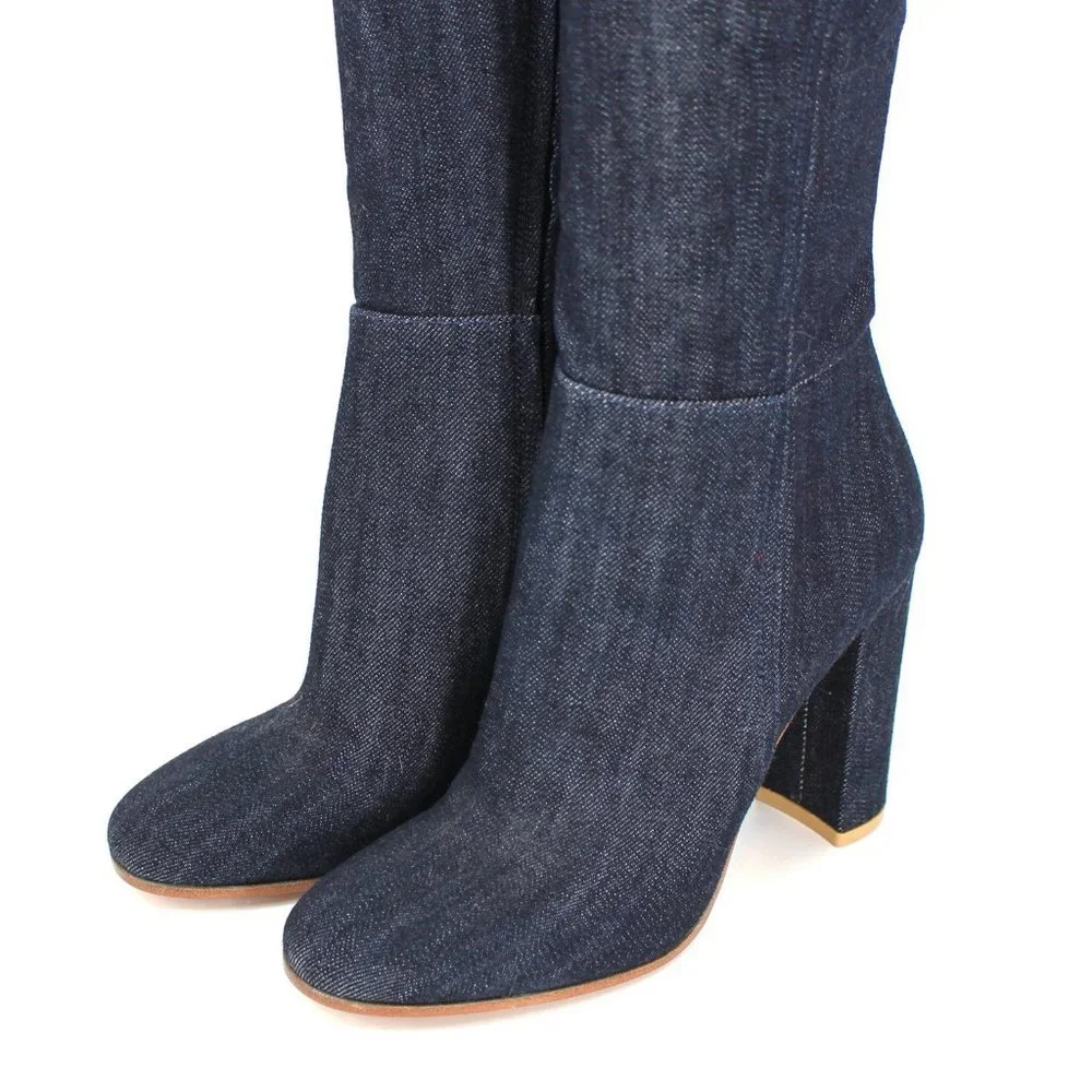 NEW Gianvito Rossi Dark Denim Heeled Over The Knee Thigh Boots Round Toe 36 US 6